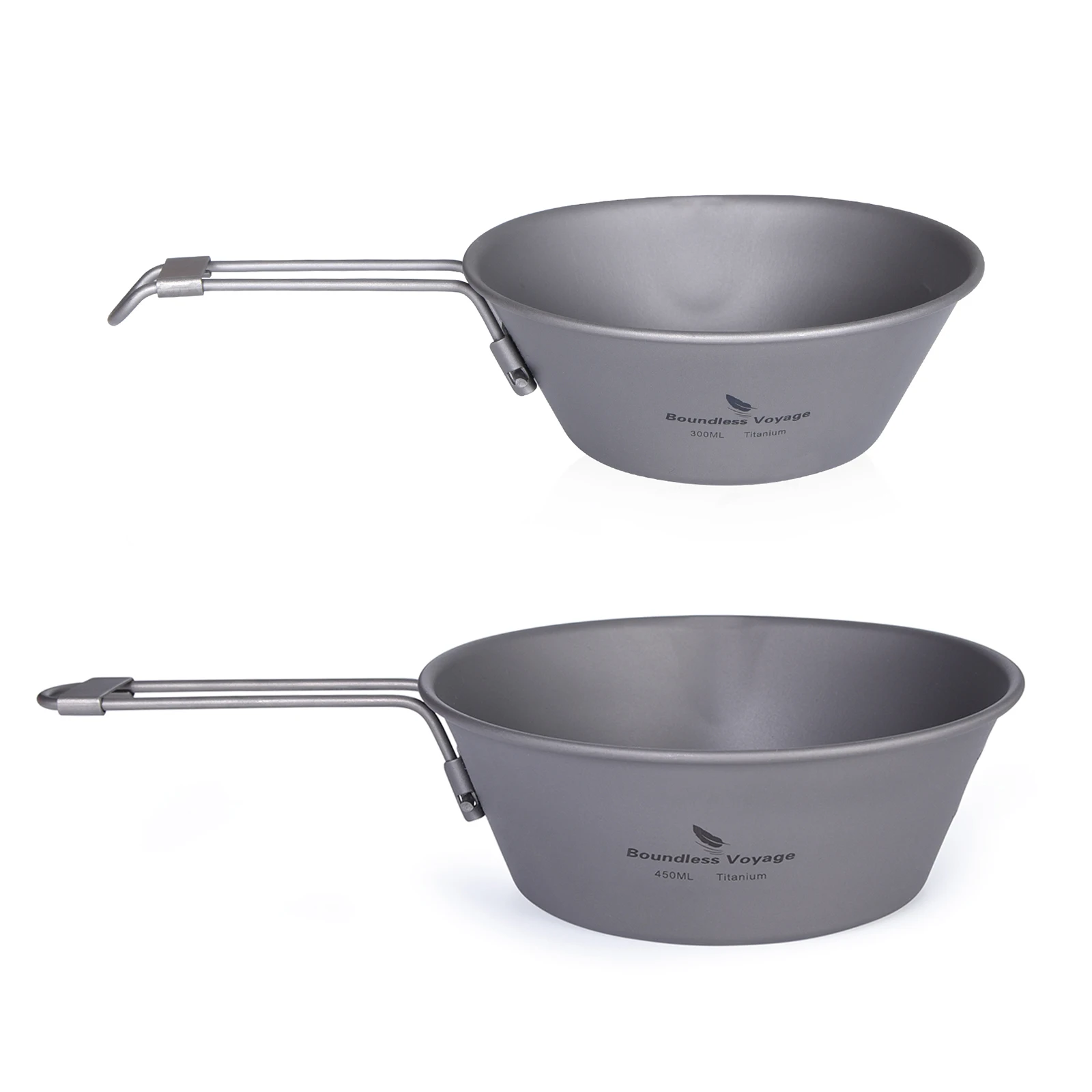 

Boundless Voyage 300/450ml Pure Titanium Bowl For Picnic Metal Bowl Set Portable Camping Bowl With foldable Handle sierra cup, Silver