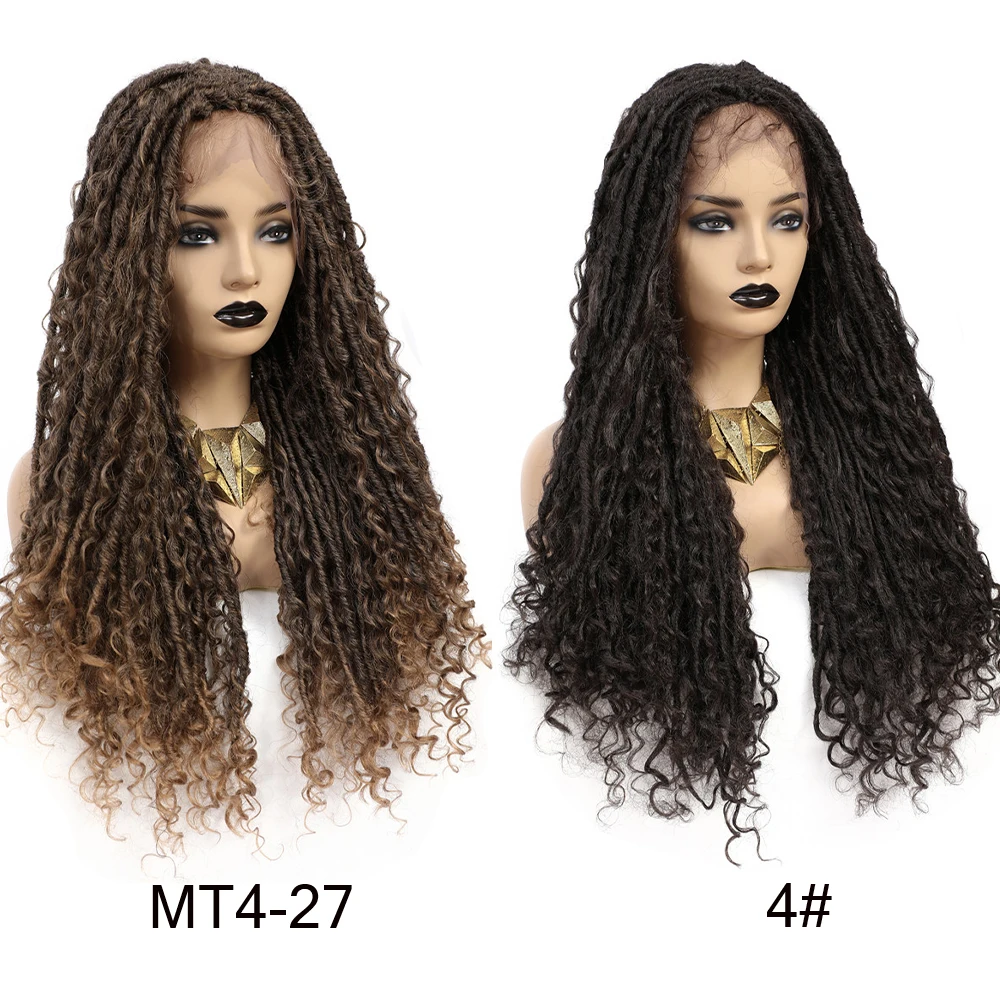 

X-TRESS Ombre Brown Colored Crochet Braids Wig lace front Soft Dreadlock Faux Locs Synthetic Wigs Straight Mix Curly Barids