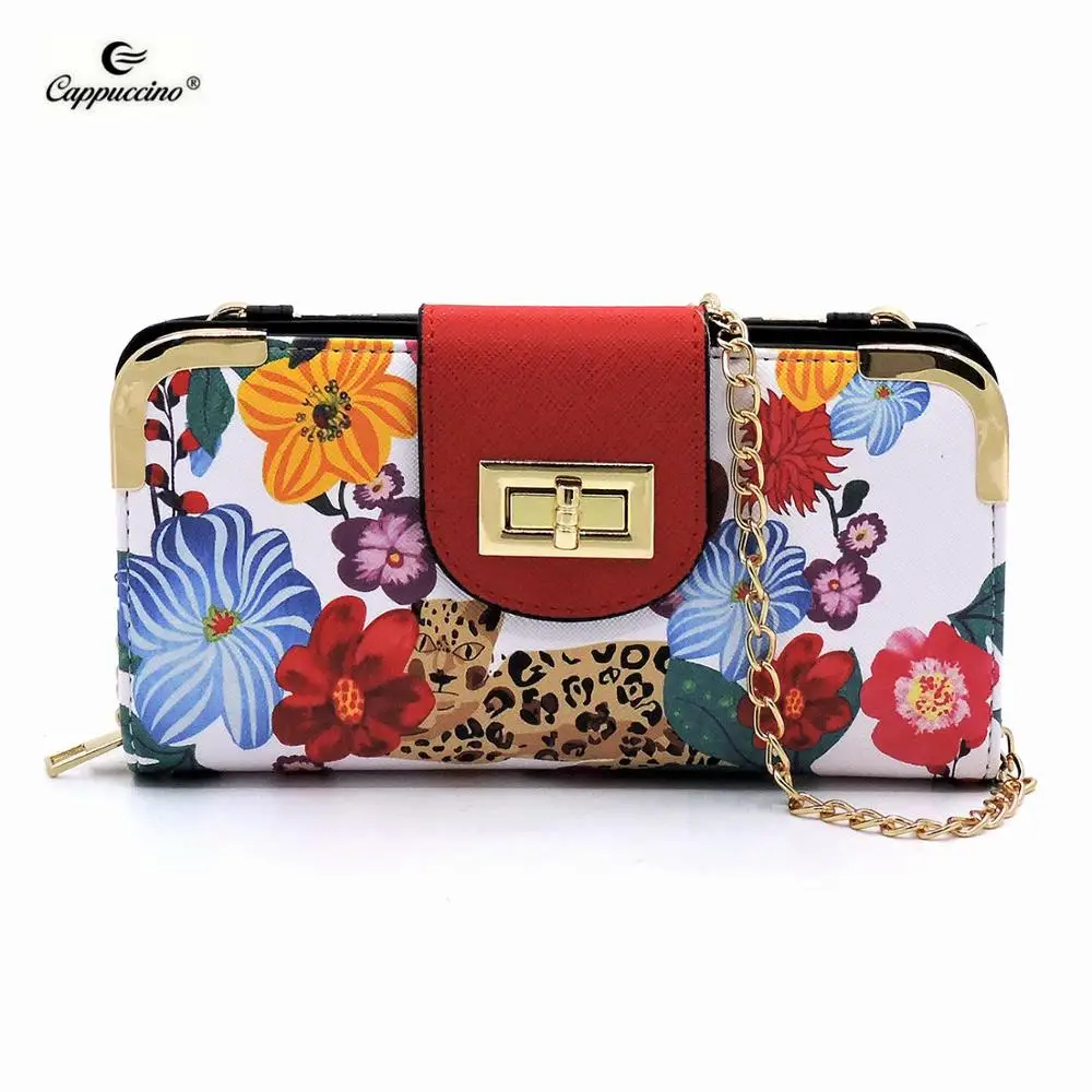 

ladies Faux vegan leather Flower Leopard Turn Lock women fashion wallets purse wholesales