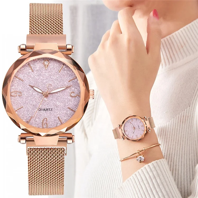 

Women 2021 Luxury Magnetic Starry Sky Lady Wrist Watch Mesh Female Clock, Picture