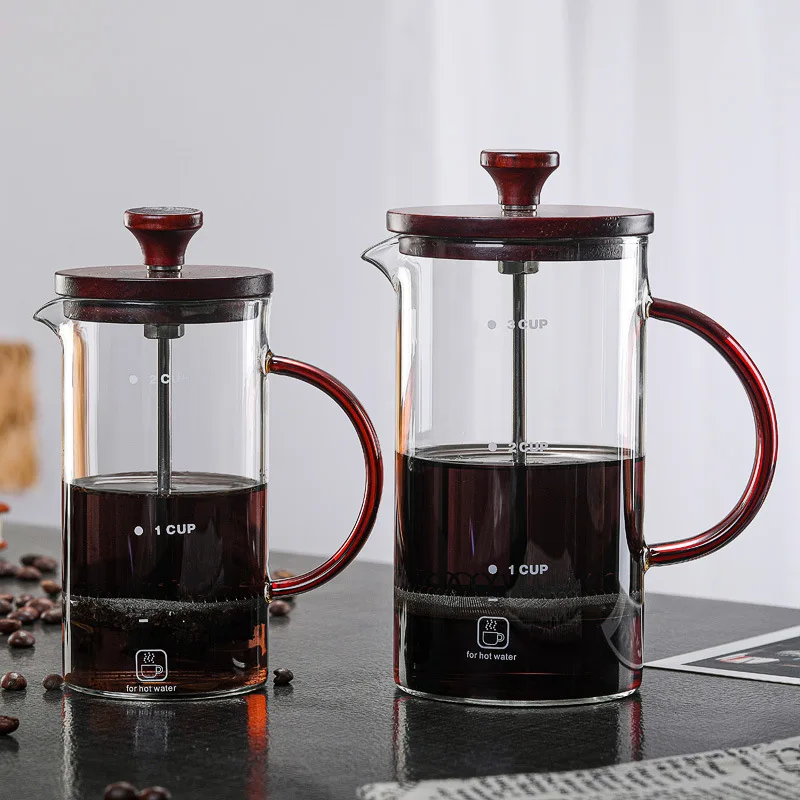 

French Filter Press Pot Glass Coffee Tea Beverage Filter Tea Maker, Transparent
