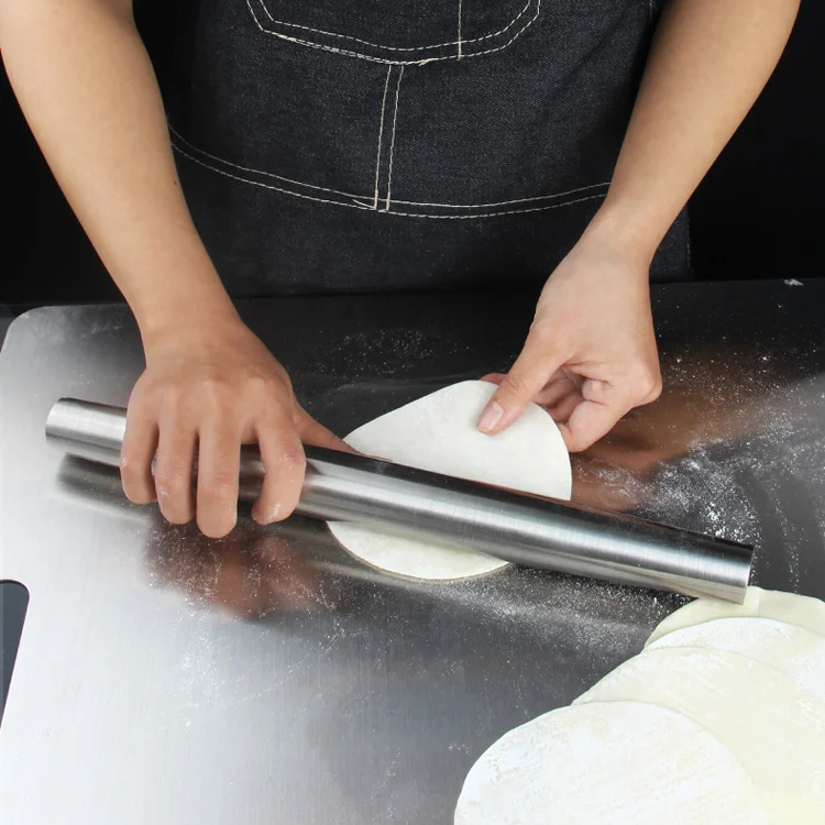 

stainless steel rolling pin custom rolling pin 18/10 non-stick smooth kids rolling pin for baking tools equipment, Silver