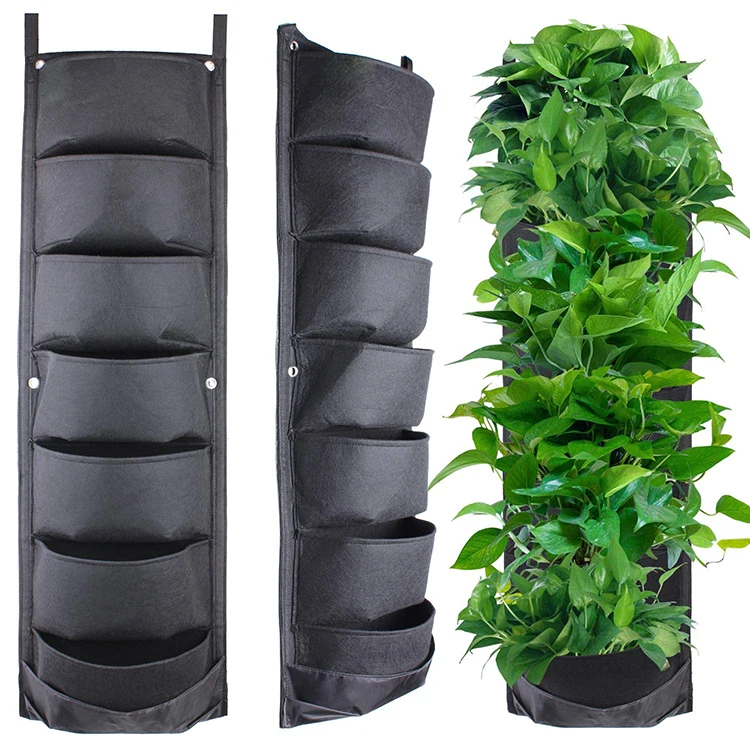 

7 Pockets Manufacturer Felt Hanging Vertical Garden Grow Bags Amazon hot sale High quality felt garden grow bags, Customized