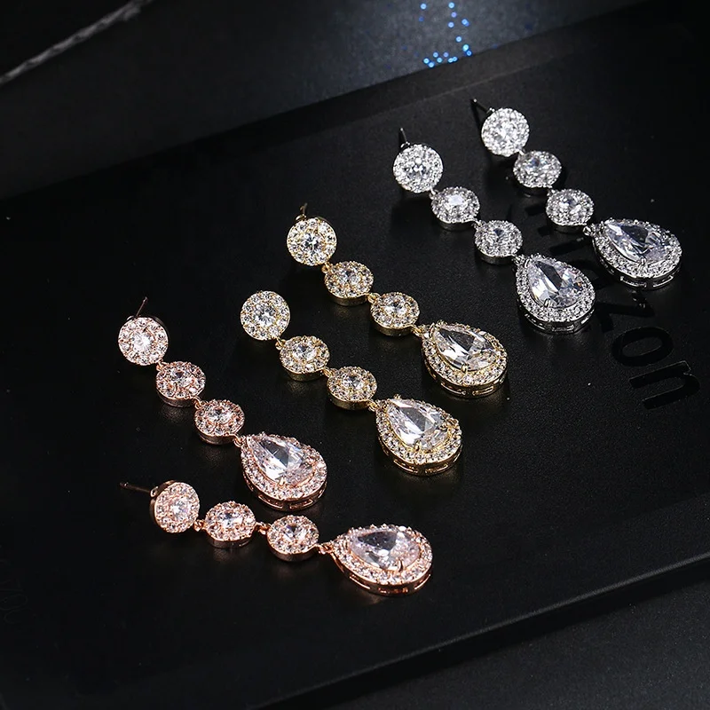 

2022 Luxury Good Quality Crystal Cubic Zirconia Chandelier Bridal Earrings For Women Wedding Jewelry