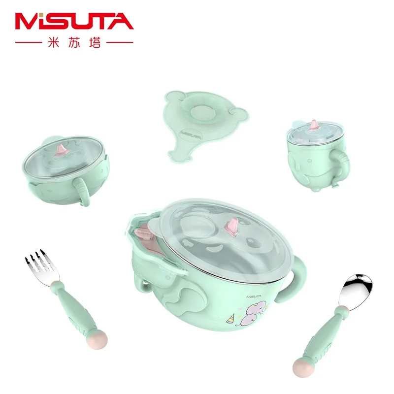 Children Dishes Set Baby Tableware Kit Stainless Feeding Bowl Spoon Fork Cup Heat Preservation Bowl Baby Dinnerware Set