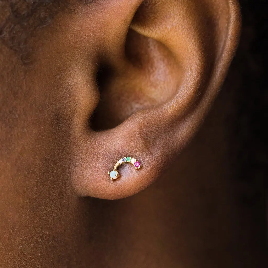 

Gemnel 925 silver jewelry for woman rainbow color opal minimalist moon stud earring