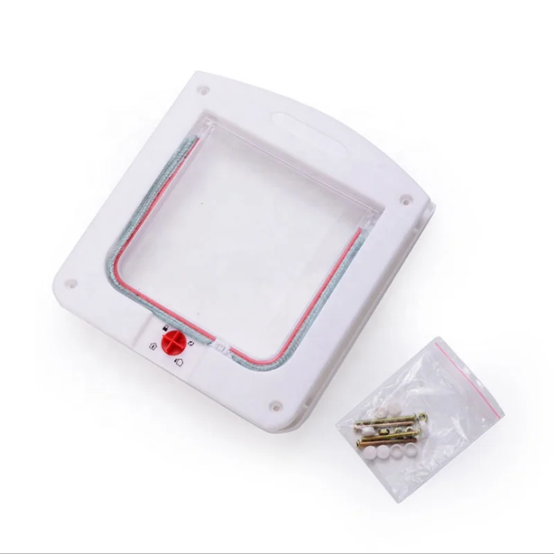 

Hot Sell Indoor Pet Supplies Safety 4 Way Locking Cat Door PP Durable Cat Flap Door, White