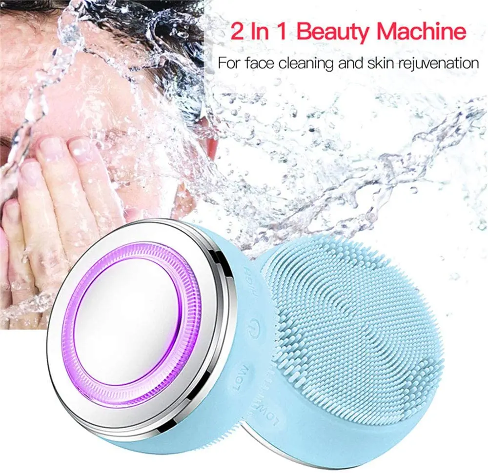 

New Ultrasonic Facial Cleaning Massage Brush LED Photon Light Pore Cleanser Wireless Charger Silicone Sonic Face Washing Brush
