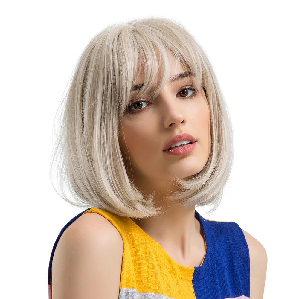 

BVR High Quality Short Bob Japanese Fiber Wig Blonde Synthetic Hair Wigs With Bang