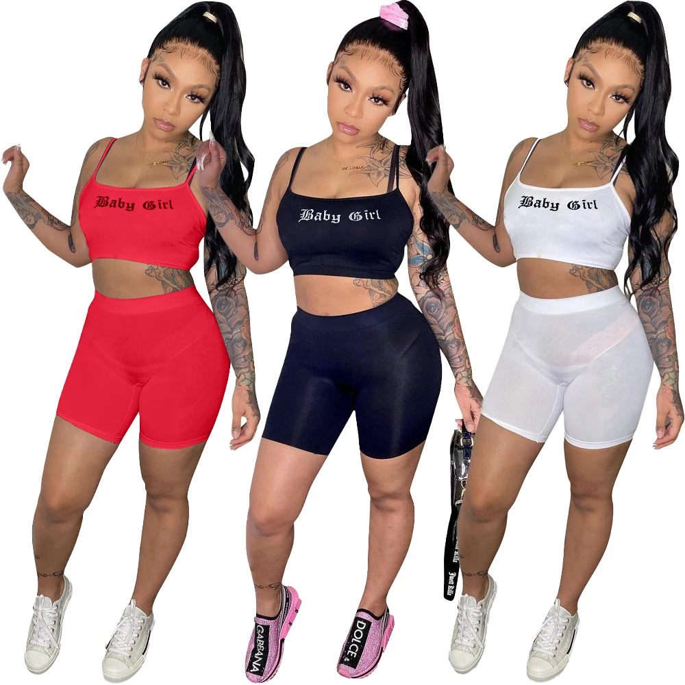 

2021 new arrivals summer fashion vest letter embroidery casual sport 2 two piece short pant set women clothes outfits clothing, Picture
