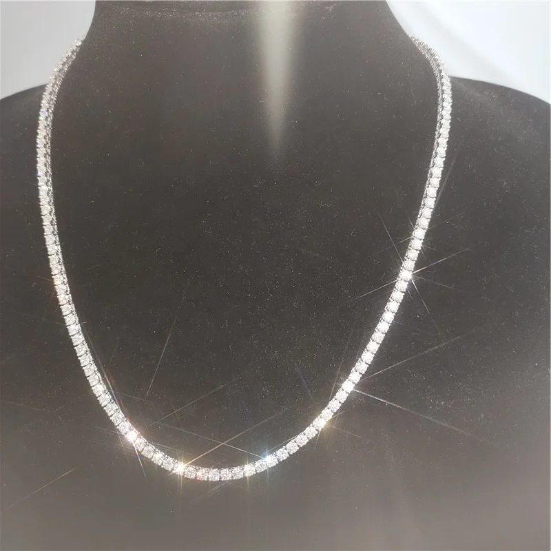 

Unisex Tennis Necklace Silver Finish Lab Diamonds 3mm Moissanite Iced Out Tennis Necklace Choker Chain 20 inches