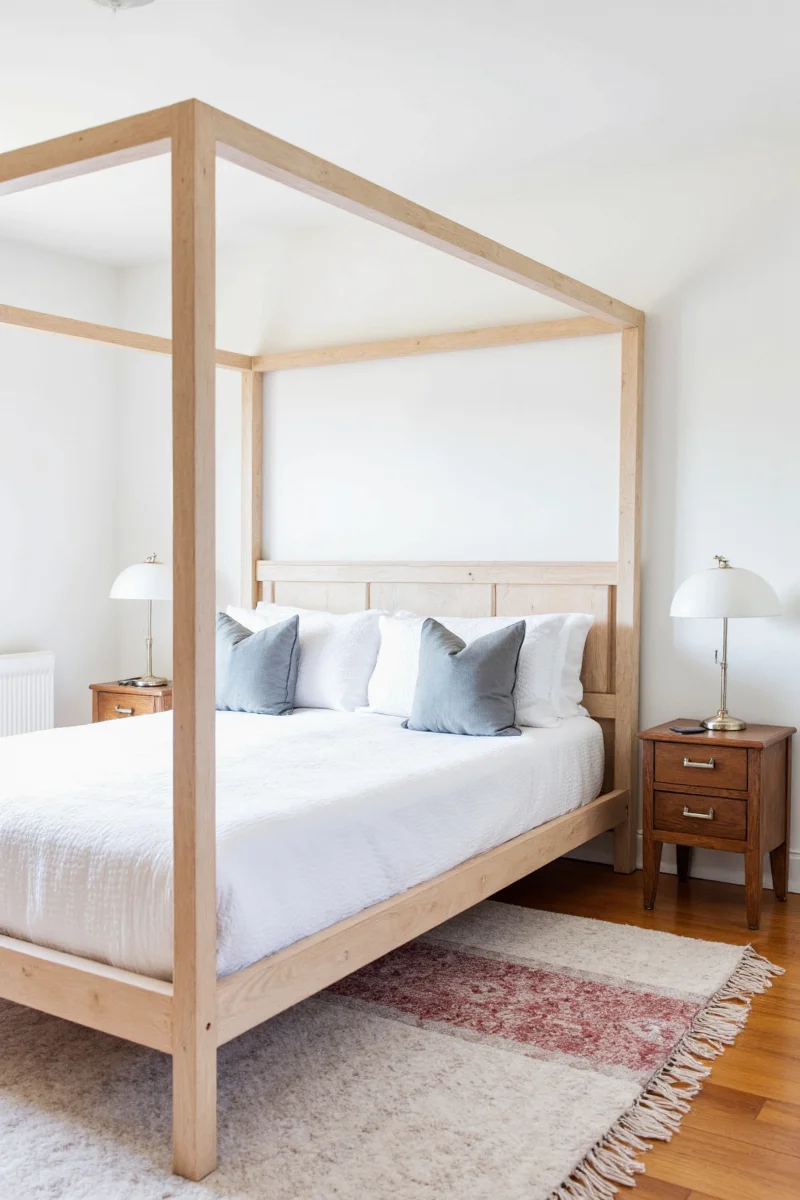 Farmhouse bunk beds with built-in storage and ladders