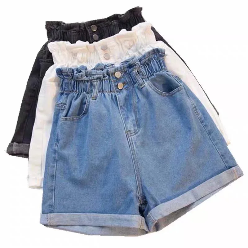 

S~5XL women's summer wear new fashion plus size elastic waisted loose fitting high waisted hot denim shorts cheap wholesale