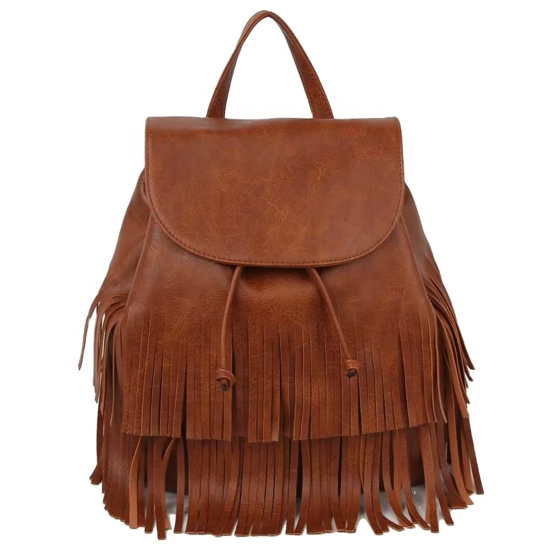 

2021 Wholesale Travel Backpack PU Leather Fashion tassel lightweight girls tassel back pack quality school backpack, Customized color