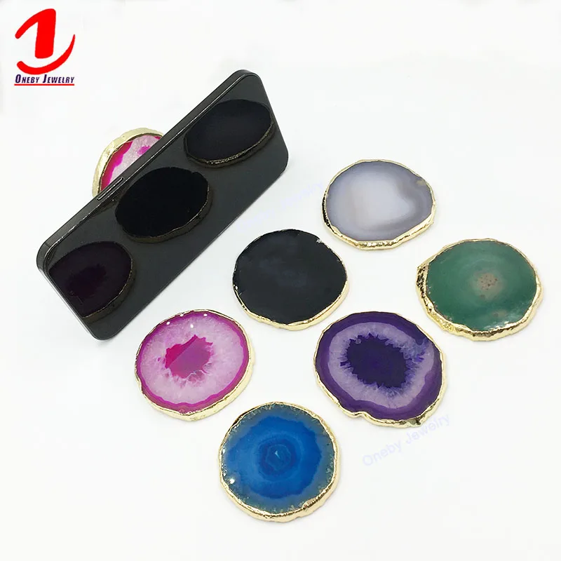 

Oval agate golden gem stone gemstone crystal universal bed gift customization hand adjustable gemstone phone holders