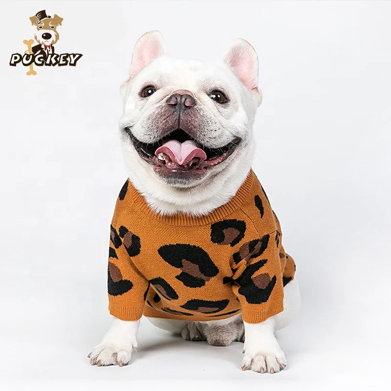

High quality cozy fashion small dog sweater leopard print pet custom logo sweater cool cute dog sweater
