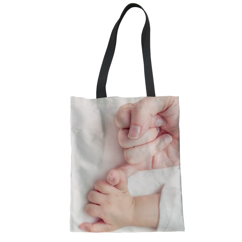 

Cute Custom Cotton Tote Bags Mother & Baby Hand Pattern Shopping Bag Reusable Super Cloth Shopping Bags Meaningful Gift for Mom, Customized color