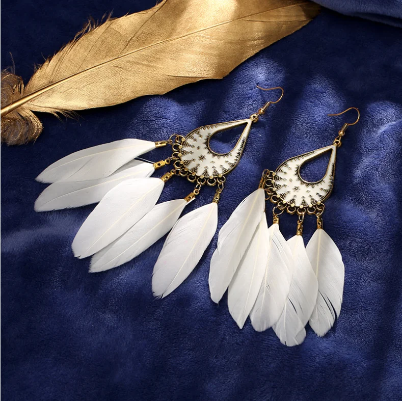 

New Arrivals Wholesale women's feather long earrings elegant pretty earrings