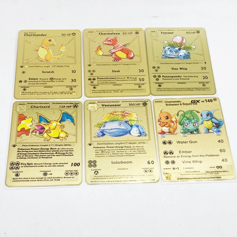 

Ready To Ship Base Set Gold Charizard 1st Edition GX Rainbow Pikachu Vmax Metal Trading Game Card Wholesale