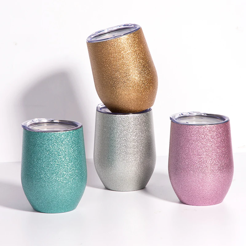 

PYD Life RTS Amazon Top Seller 12oz Stainless Steel Tumbler Cups Glitter Sublimation Wine Tumbler Coffee Egg Cups with Lid, Gold,silver,pink,blue