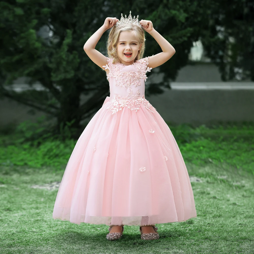 

12 Year Old Costumes Formal Pageant Party Lace Embroidery Long Baby Flower Girls's Dresses For Kids