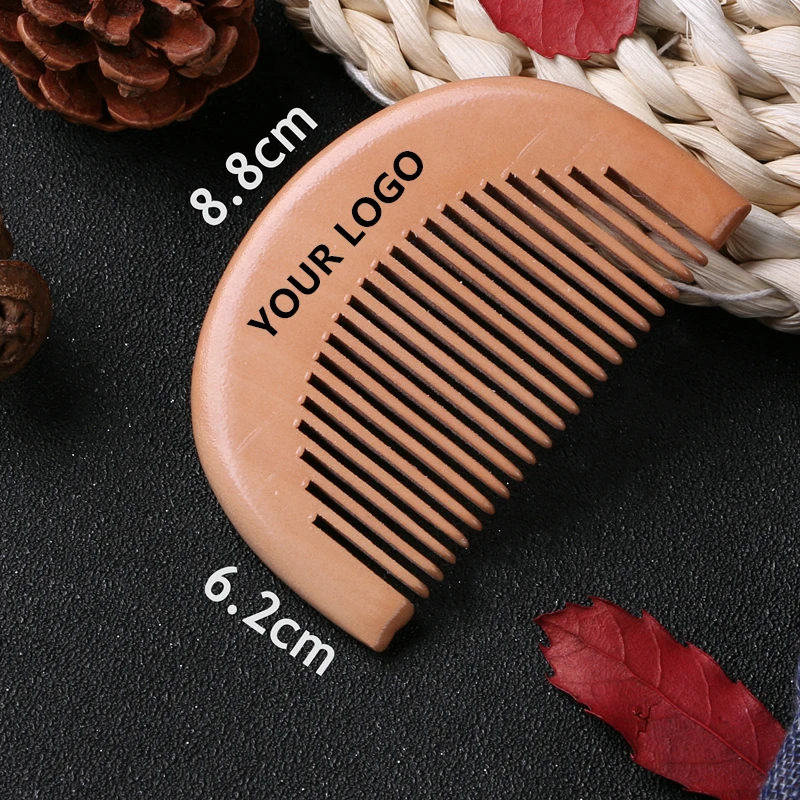 

Wholesale Custom Logo Pocket Size Hair Comb Natural Peach Wood Beard Comb For Travel Private Label, Brown