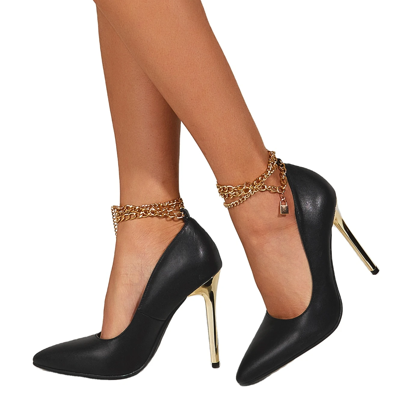 

Fashion metal chain pointed high heels 35-42 size