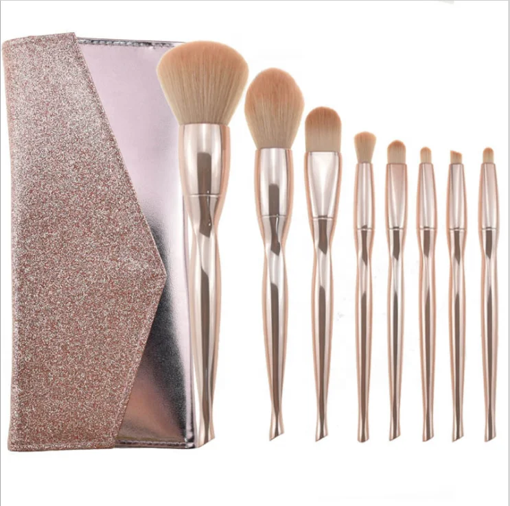 

8pcs High End Professional Makeup Brush Rose Gold Personalized Handle Make Up Brushes Set, Pink, electroplate pink
