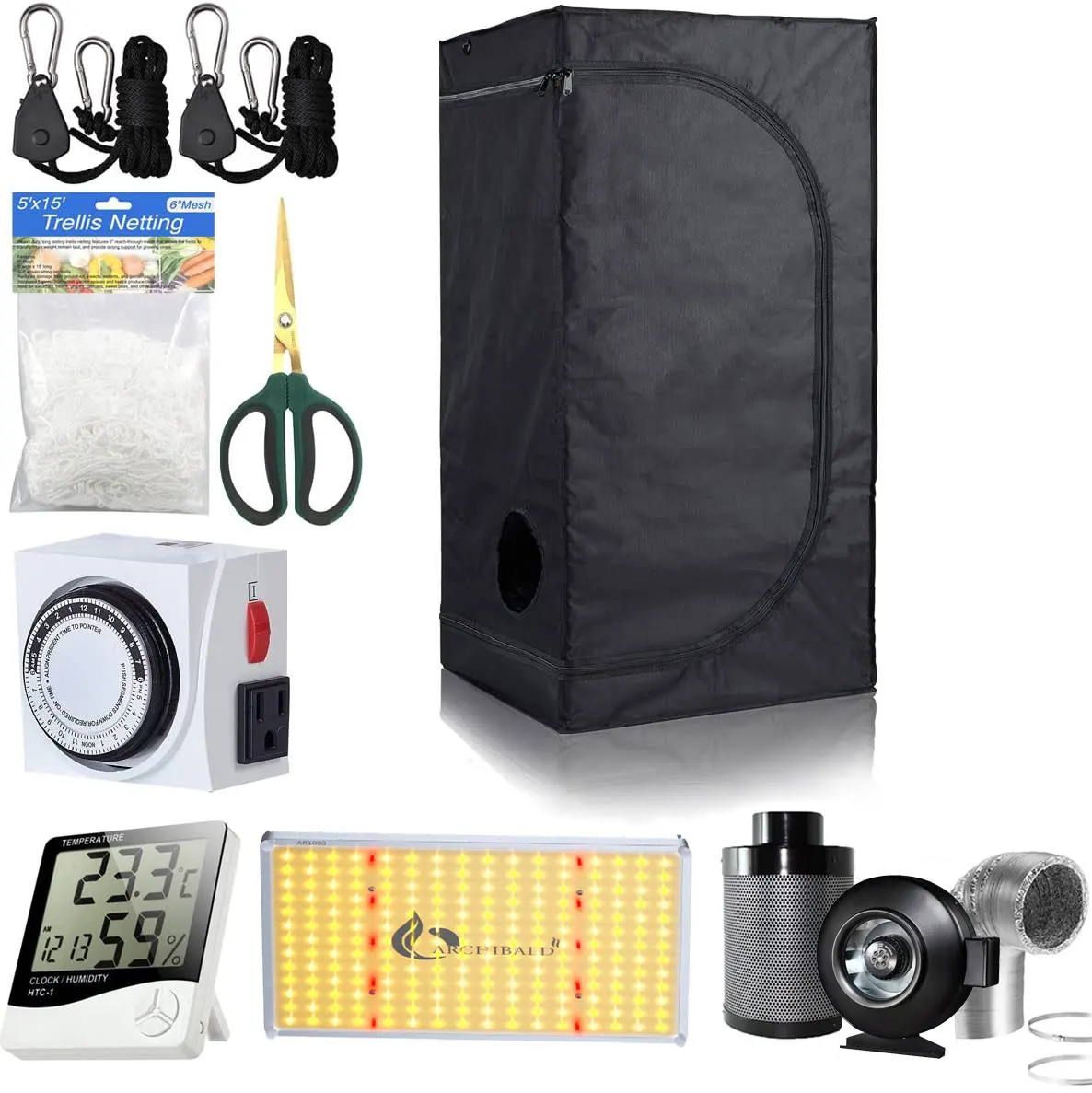 

B Indoor Grow Tent Kit Complete Hydroponics Growing System Plant Grow Room Box, Black