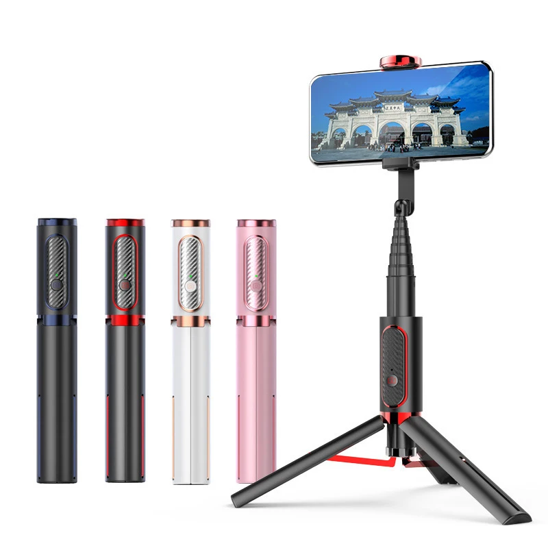 

New Blue tooth Mobile Phone Stand Aluminum Alloy Telescopic Stick Desktop Selfie Stick Celebrity Live Broadcast Artifact, Black white