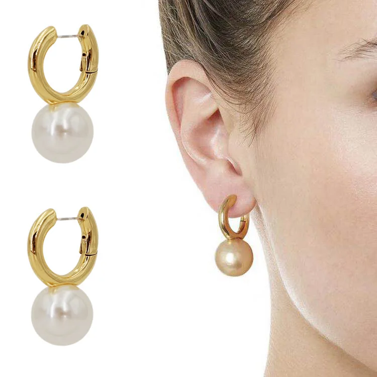

Jewelry Elegant Real Pearl Hoop Earring Basic Hoop Earrings Stainless Steel Earring Party Jewelry
