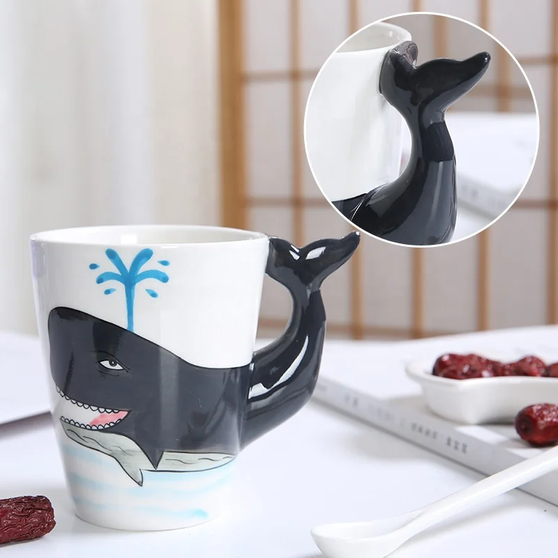 

2021 new arrival hot sell INS novelty design 3D animal Ocean whale ceramic water coffee cup for baby
