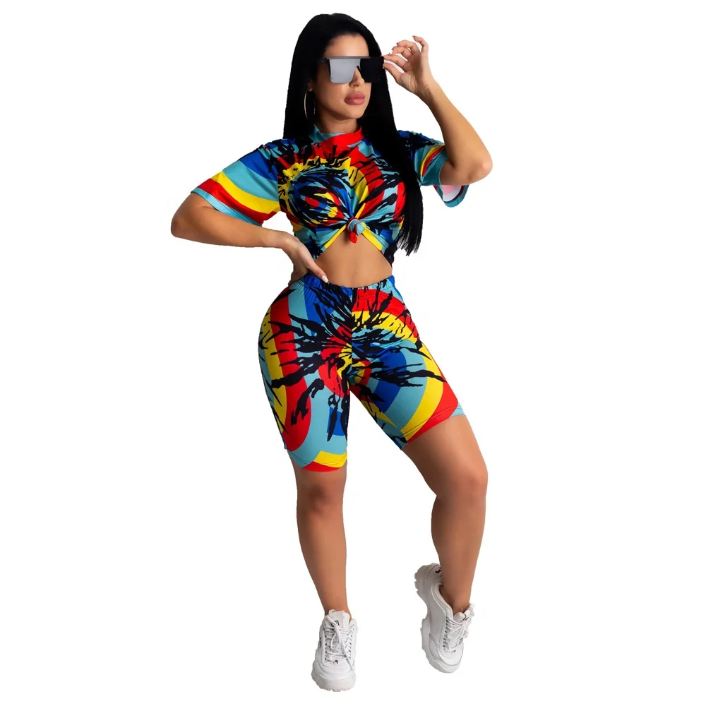 

MT30-8054 Wholesale clothing women tie dye 2 piece short jogger set women clothing sets