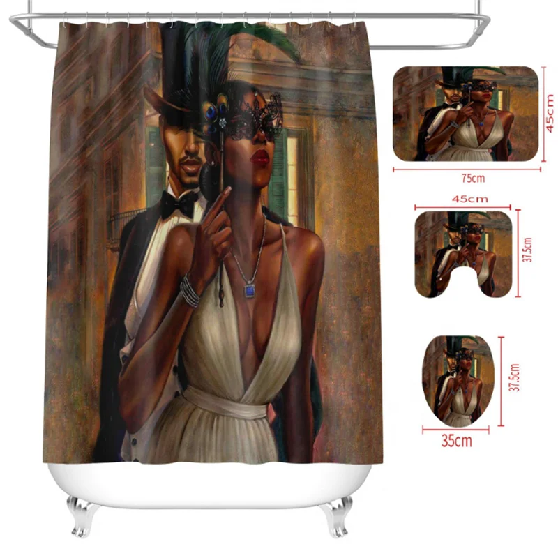 

i@home designers african american bathroom mat set with shower curtain set with hooks, Picture