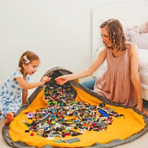 Toy storage basket cotton rope play mat with lid