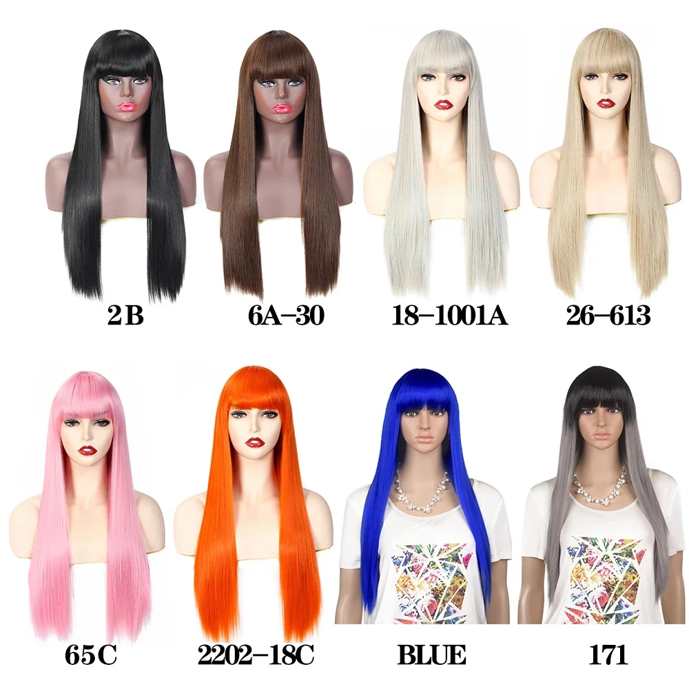 

Fashion Long Gold Blonde Synthetic Wig For Women Straight Female Hair Wigs With Bangs Cosplay Party Daily False Hair Wig