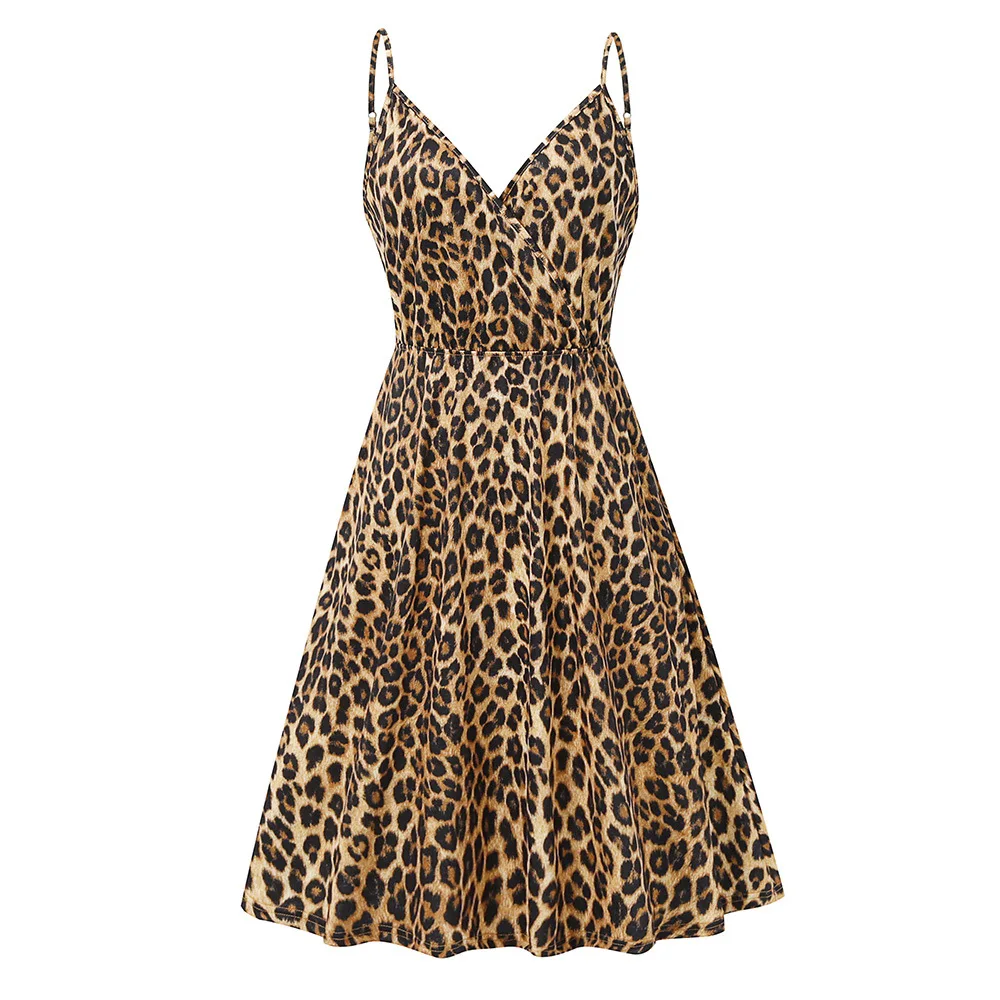 

2021 Summer Women Clothing Ladies Sexy Leopard Printed Dresses Suspender Pockets Long Floral Dress, Purple,red,pink,leopard