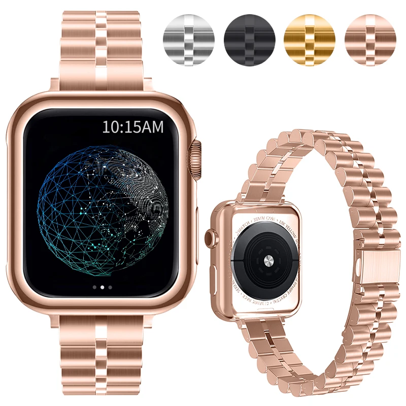 Suitable for Apple apple watch stainless steel three-bead strap 38mm42mm apple metal watch with bracelet