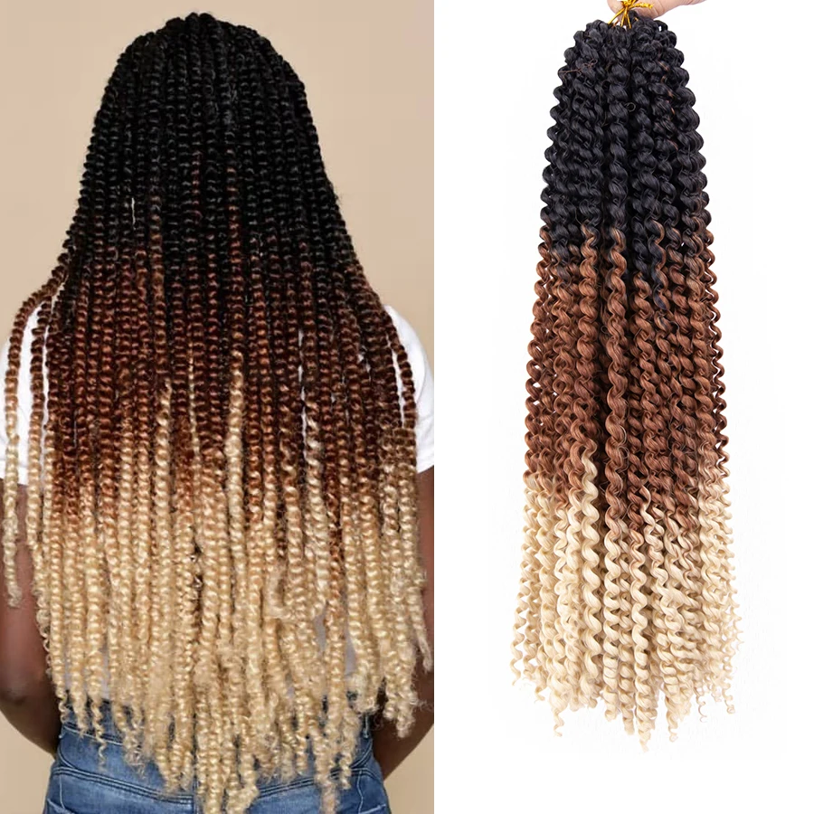 

Alileader 22 Inch Synthetic Ombre Water Wave Passion Twist Hair Ombre Blond Crochet Braiding Hair Extension, 2 tone color, 3 tone color