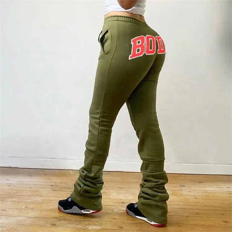 

S1437-fall fashion 2020 stacked sweatpants printed stacked pants women joggers