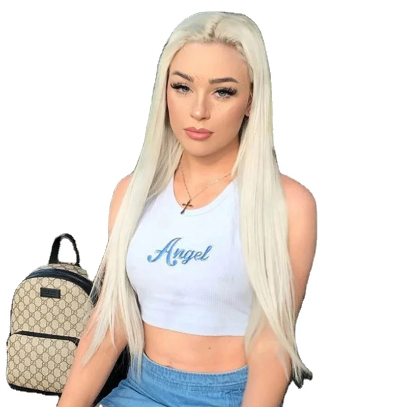 

2021 new arrival women summer casual angel letter print sport fitness cotton ribbed knit white cropped tank tops vest