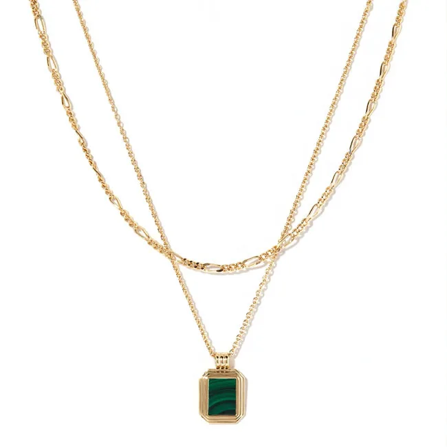 

Double figaro link chain Square Shell Layered Necklaces set, Gold