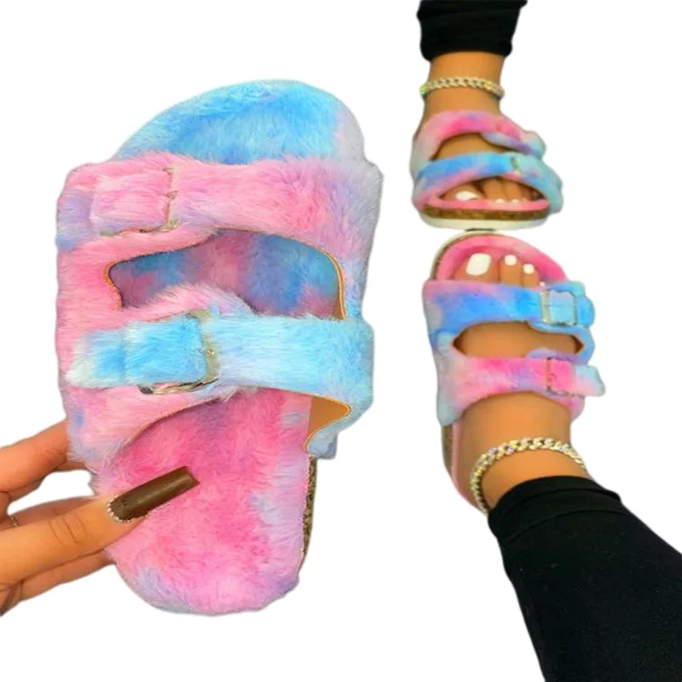 

2021 European and American fashionable fox hair slippers, female hair slippers, real fur slippers