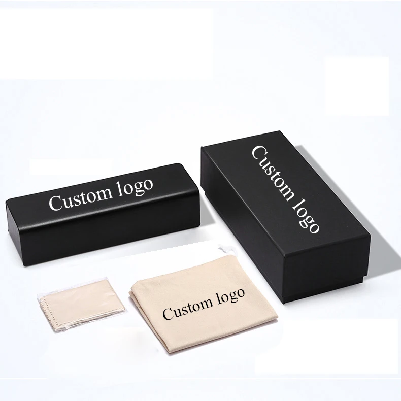 

Luxury Leather Custom Logo Cardboard Black Magnet Hard Sunglasses Packaging Case Box Set With Glasses Pouches Cloth Test Card, Black,pink,blue,white,brown