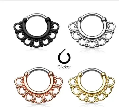 

1PC Tribal Fan Circles Titanium Septum Nose Rings Clicker Stud Piercing Ear Hanger Septum Clicker Rings 16G Fashion Body Jewelry