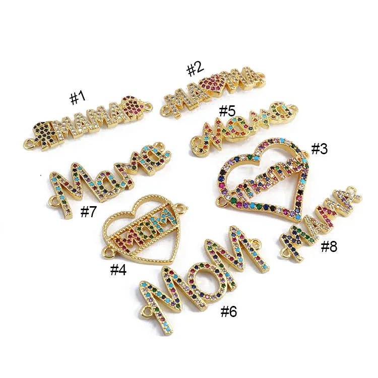 

CZ8152 Mother's Day Gift Metal Brass Zircon Paved Mom Mama Connectors for Bracelet Necklace Making