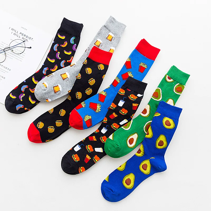 

Men'S Combed Cotton Colorful Socks Food Pattern Casual Dress French Fries Pattern Business Men Dress Happy Funny Socks, Custom color