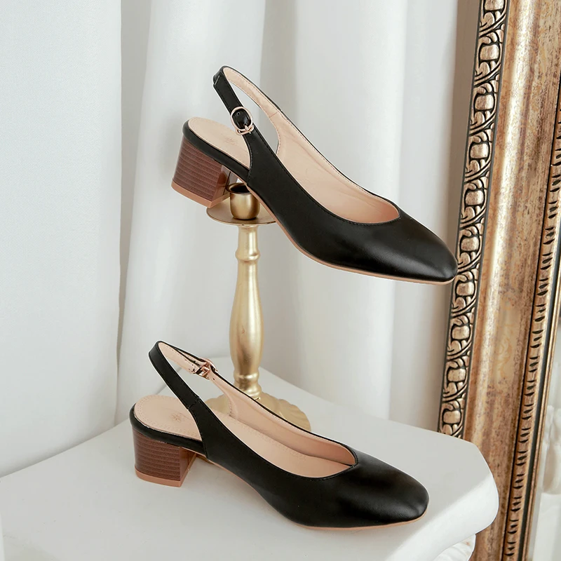 

Modern Stylish Women's Solid Color Slingback Chunky Heel Pumps Wholesale, Black/pink/ecru