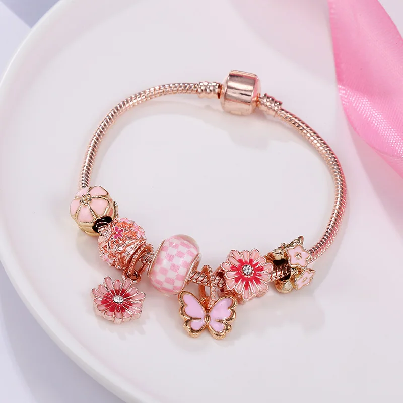 

Gemstone Chunky Butterfly Lover Bracelet Women Dainty Red Pink Ruby Gemstone Clover Flower Daisy Bracelets & Bangles Charm, Rose gold