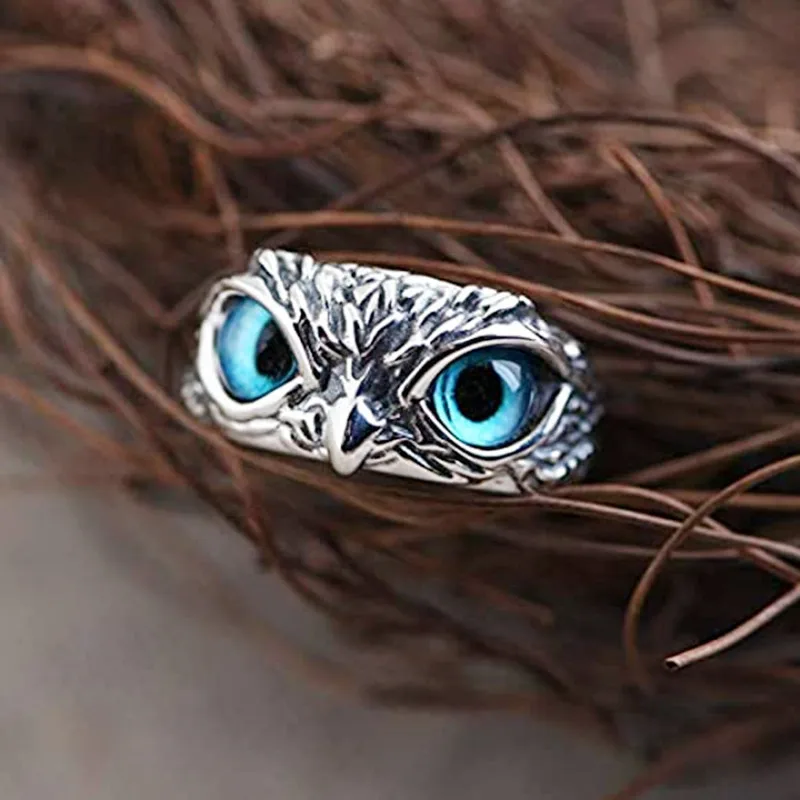 

Hot Selling Punk Retro alloy owl ring Devil Colorful Demon Eyes Owl Jewelry Adjustable Couple Ring
